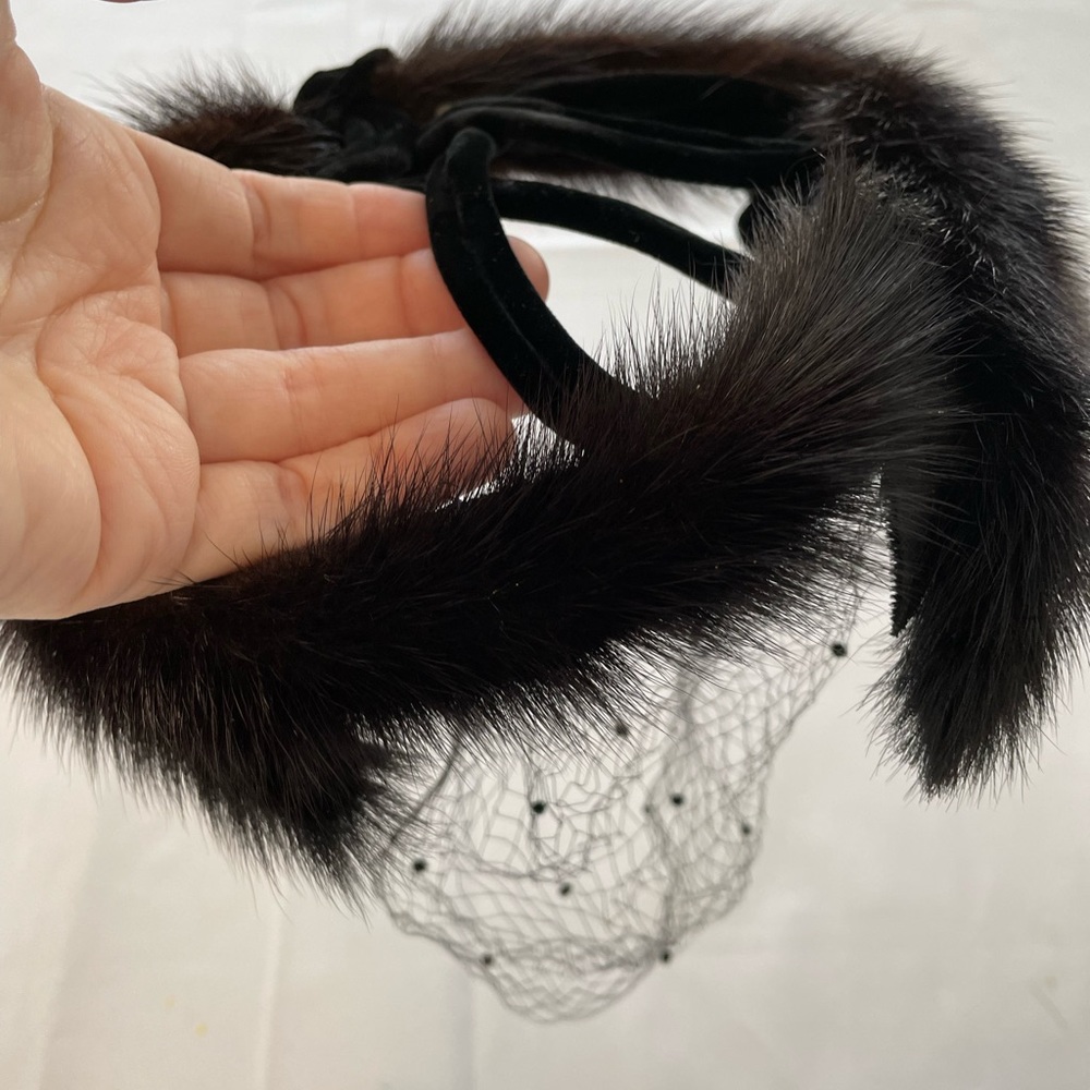 Vintage mink and velvet hat with netting